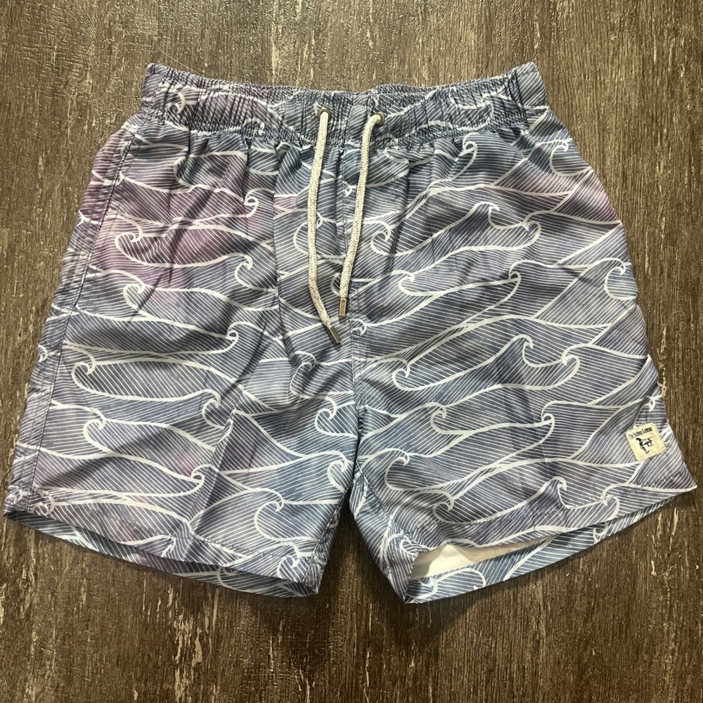 The Endless Summer Men's Swim Trunks Size S Wave Print Elastic Waist Drawstring